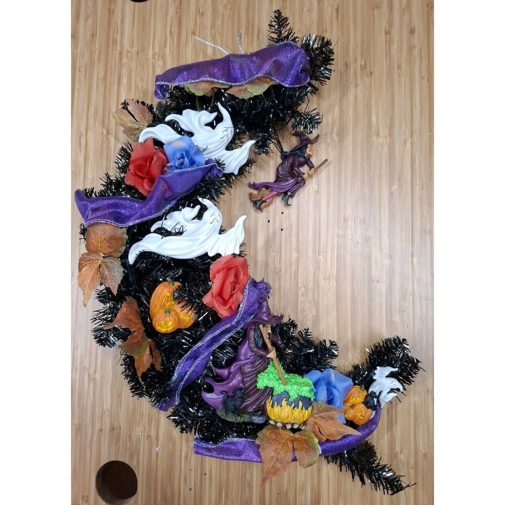 Bradford Exchange Dona Gelsinger Best Witches Halloween Crescent Moon Wreath